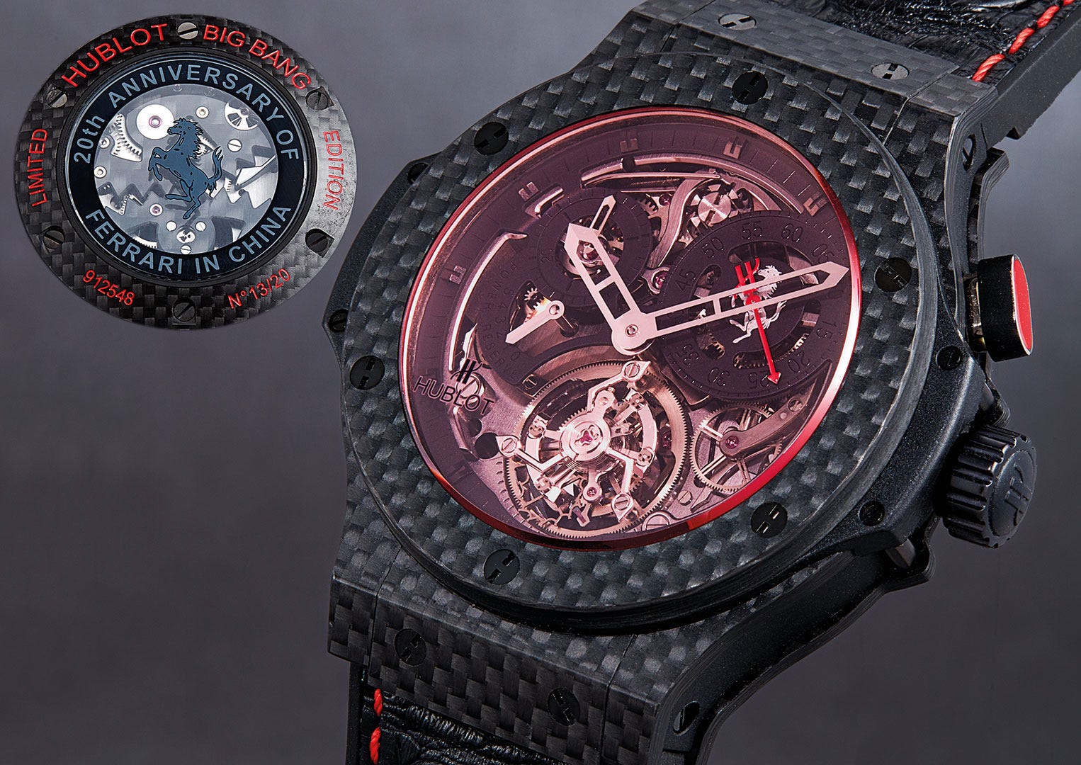 This Hublot celebrated 20 years of Ferrari being in China. Image courtesy of Bonhams.